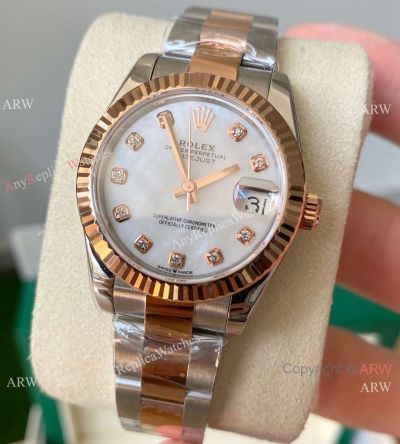 Swiss Faux Rolex Datejust 31mm 2-T Rose Gold MOP Dial Oyster Bracelet